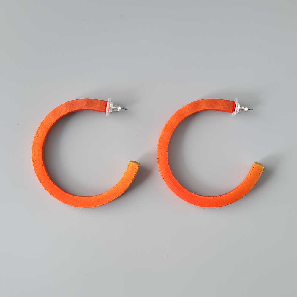 Handmade large hoop earrings in shimmering bright orange with ombre effect. Titanium posts.